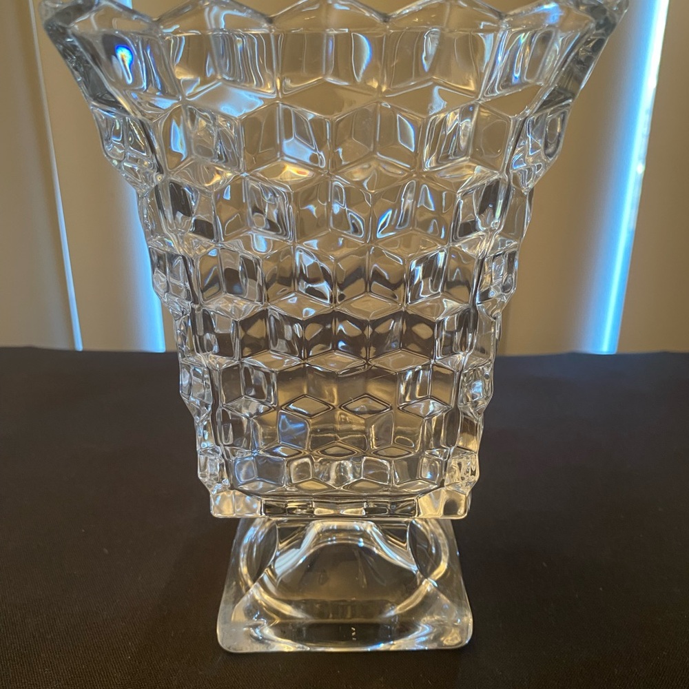Fostoria American Pattern Heavy Glass Vase 7 1/2inD 5inH